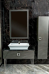 Консоль с раковиной и столешницей Armadi Art LUCIDO 80 глянцевый графит для ванной в интернет-магазине сантехники Sanbest