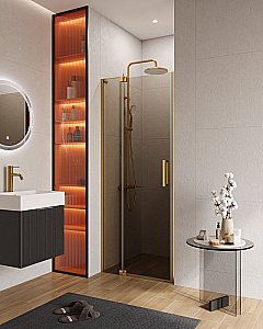 Душевая дверь Cezares Slider 100 B-1-90/100-BR-BORO стекло бронза/профиль брашированное золото купить в интернет-магазине Sanbest