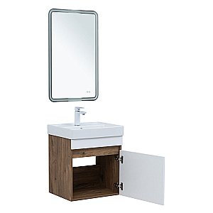 Тумба с раковиной Aquanet Оптима 50 344790+301802 дуб рустикальный/белый сатин для ванной в интернет-магазине Sanbest