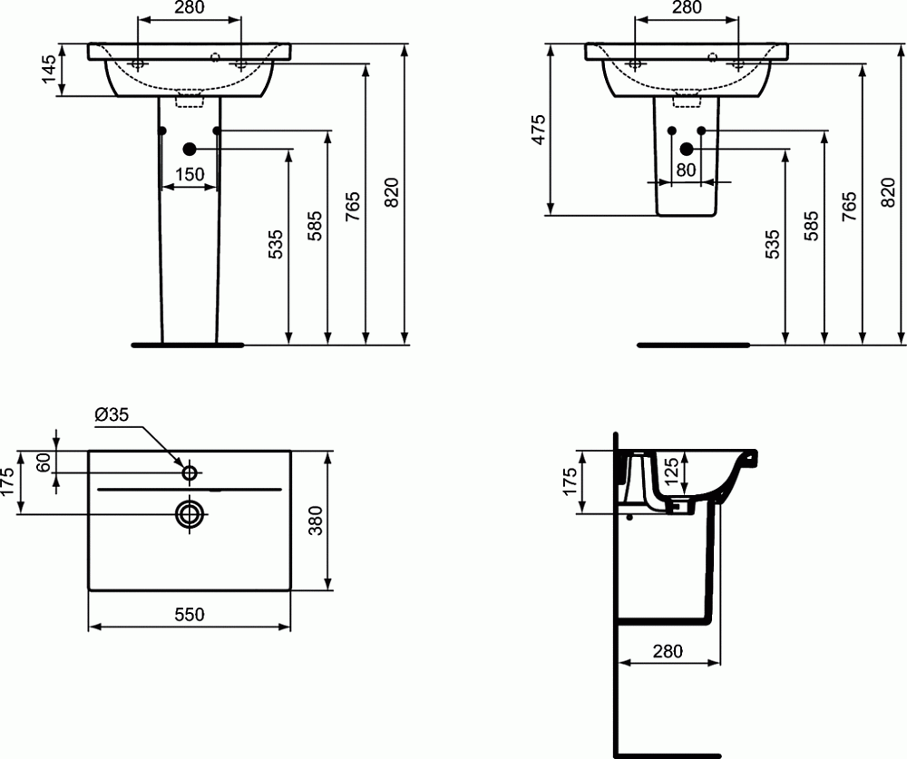 Раковина на пьедестале Ideal Standard Connect Space E136401 купить в интернет-магазине Sanbest