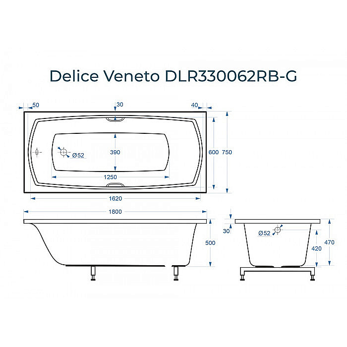 Ванна Delice Veneto DLR330062RB-G 180х75 белая/ручки черные купить в интернет-магазине Sanbest