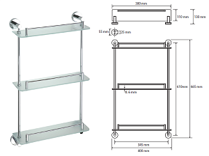 Полка стеклянная тройная Bemeta Omega 104202132 40 купить в интернет-магазине сантехники Sanbest