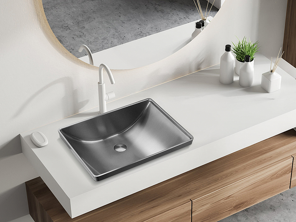 Раковина врезная сверху ABBER Wasser Kreis 51 AF2404GM оружейная сталь купить в интернет-магазине Sanbest