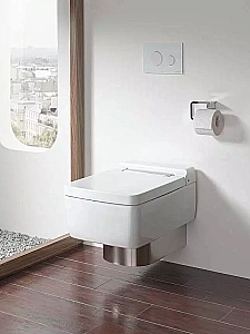 Унитаз подвесной Toto SG CW512YR безободковый, слив торнадо, с крышкой микролифт, белый/панель серебристая купить в интернет-магазине Sanbest