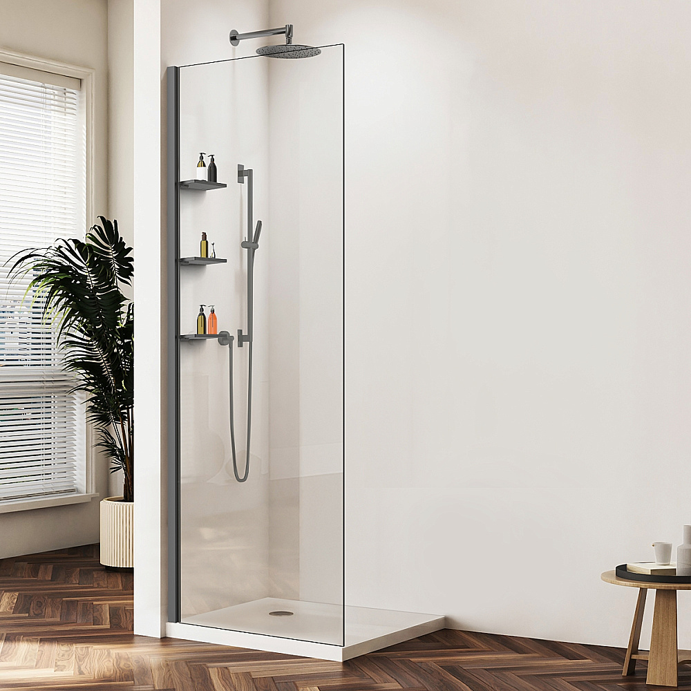Душевая перегородка Vincea Walk-In VSW-1HWS110CLGM 110 профиль вороненая сталь/стекло прозрачное купить в интернет-магазине Sanbest
