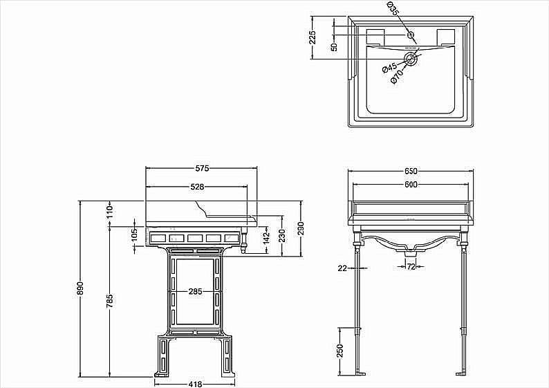 Консоль с раковиной Burlington Classic B15 2TH черная для ванной в интернет-магазине сантехники Sanbest