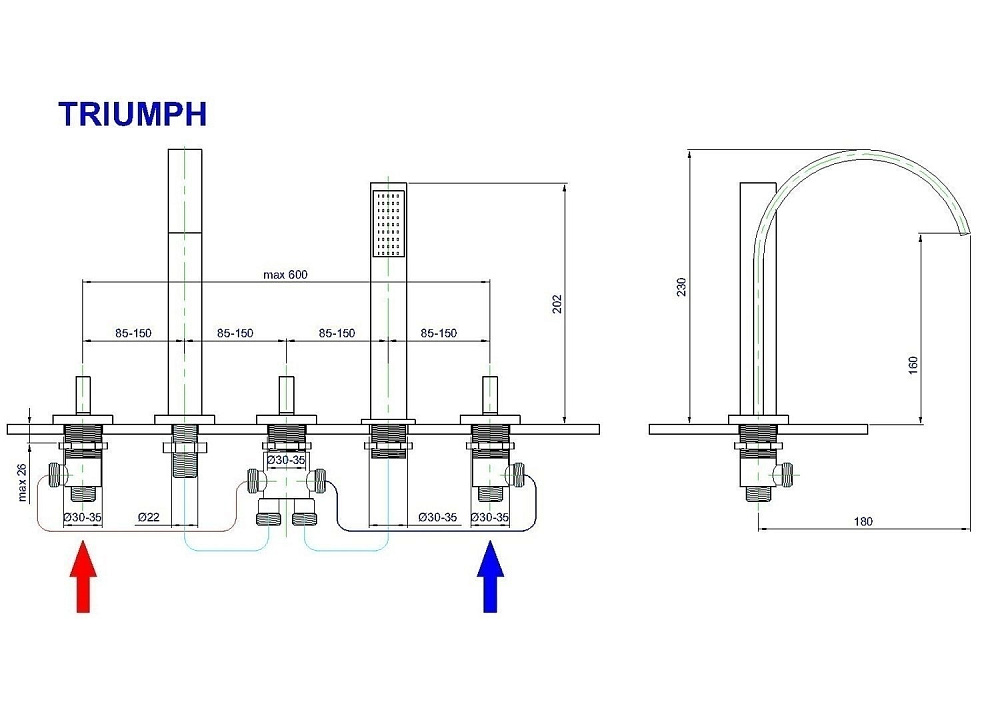 Смеситель на борт ванны Royal Bath TRIUMPH RB501 купить в интернет-магазине сантехники Sanbest