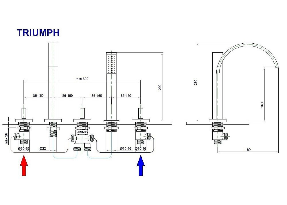 Смеситель на борт ванны Royal Bath TRIUMPH RB501 купить в интернет-магазине сантехники Sanbest