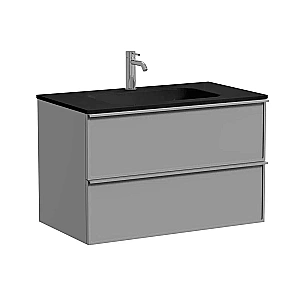 Тумба с раковиной Sancos Velta 80 VL80WG+CN7005MB теплый серый матовая/раковина черная матовая, с отверстием для ванной в интернет-магазине Sanbest