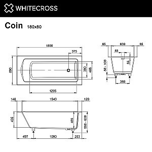 Акриловая ванна WhiteCross Coin 180x80 0224.180080.2XXXX RAL матовая купить в интернет-магазине Sanbest
