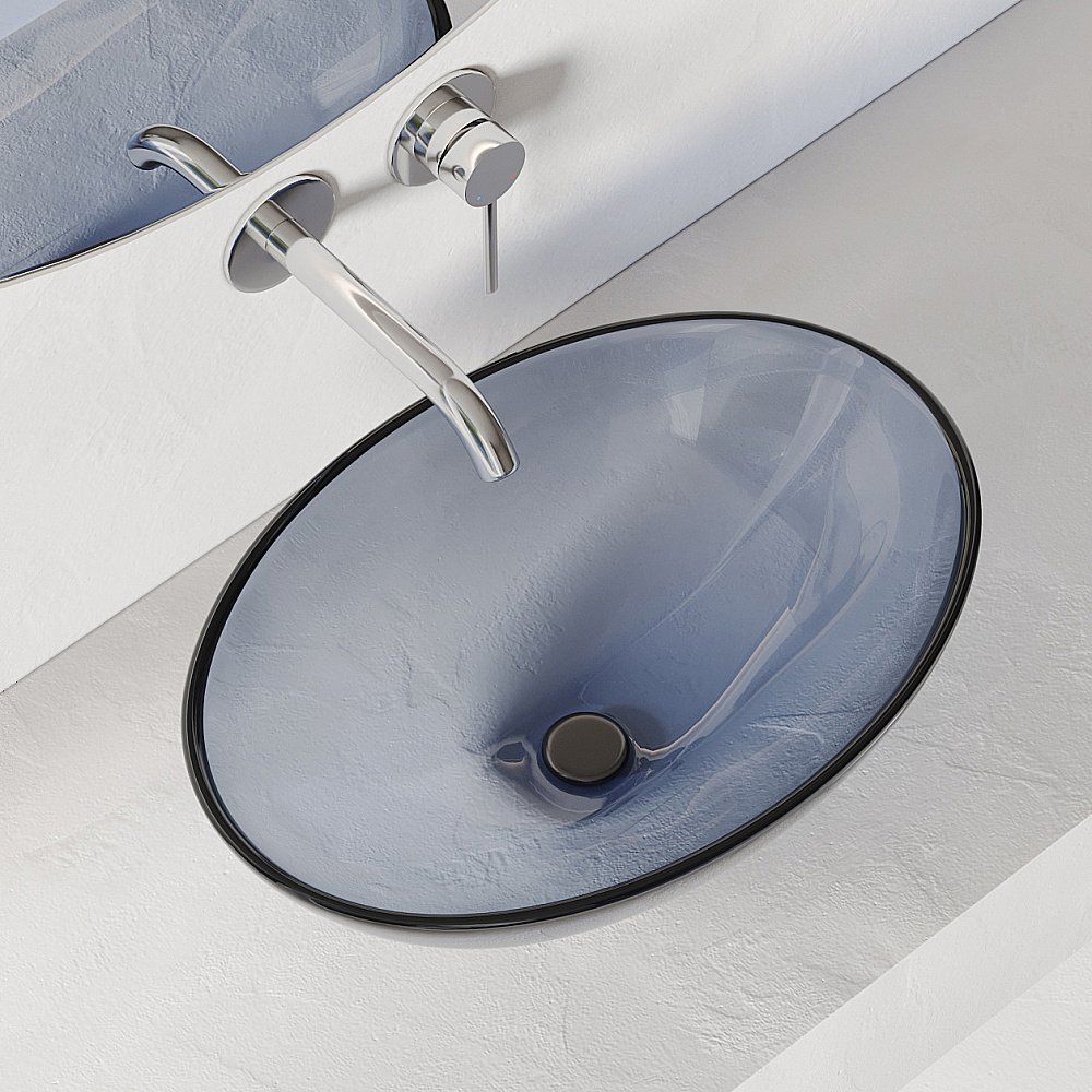 Раковина накладная прозрачная ABBER Kristall AT2802Saphir синяя купить в интернет-магазине Sanbest