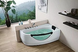 Ванна акриловая Gemy Glass Panel G9046 O 161х96 белая с гидромассажем купить в интернет-магазине Sanbest