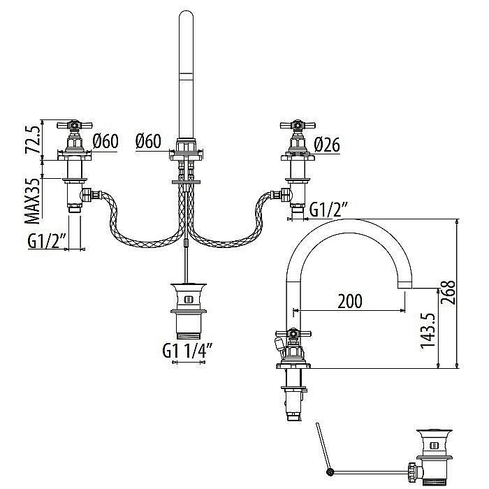 Смеситель для раковины Gattoni TRD TR097/18C0 купить в интернет-магазине сантехники Sanbest