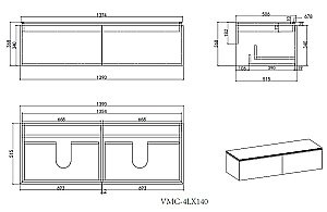 Тумба с раковиной Vincea Luxe 140 VMC-4LX140WN/VWTB-4LX140VB натуральный орех для ванной в интернет-магазине Sanbest