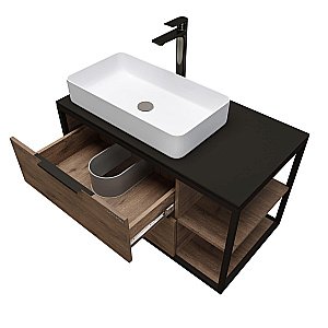 Тумба с раковиной и столешницей Grossman ЛОФТ 1090012 90 веллингтон/металл черный для ванной в интернет-магазине Sanbest