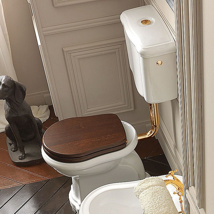 Унитаз напольный Kerasan Retro 1010 с низким бачком 1082 Белый/кнопка золото купить в интернет-магазине Sanbest