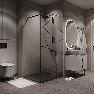 Душевое ограждение Niagara Nova NG-680-12BLACK 120 прозрачное с рисунком /профиль черный матовый купить в интернет-магазине Sanbest