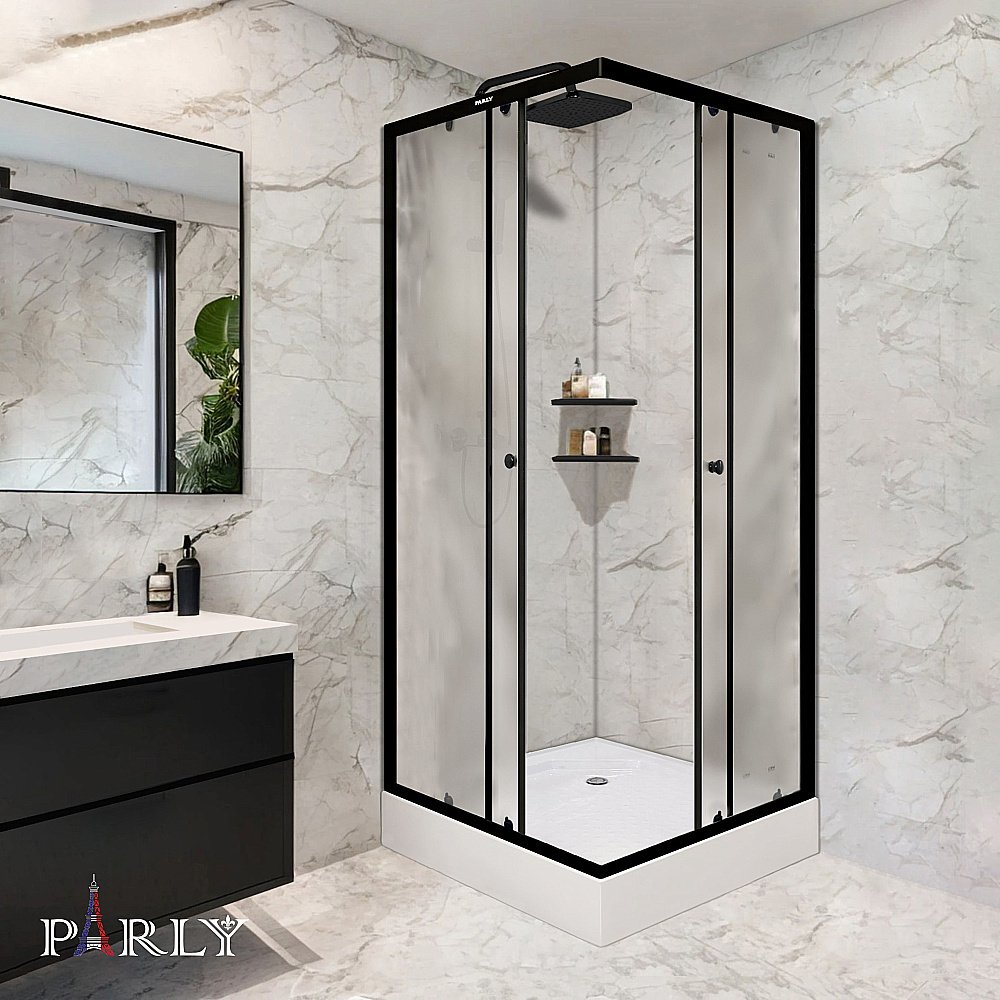 Душевой уголок Parly ZFQ911B 90x90 профиль черный/стекло прозрачное купить в интернет-магазине Sanbest