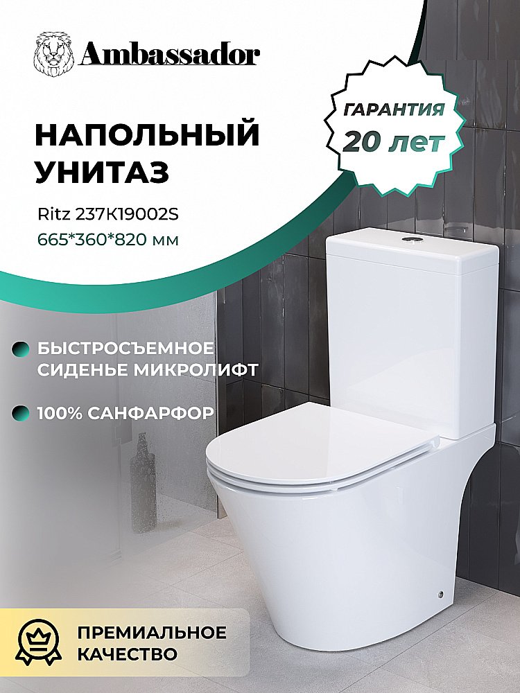 Унитаз Ambassador Ritz 237K19002S с бачком, с крышкой микролифт, белый купить в интернет-магазине Sanbest