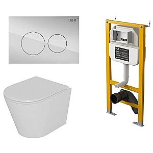 Унитаз подвесной с инсталляцией D&K Venice DS1021615 белый/кнопка хром, безободковый, с крышкой микролифт купить в интернет-магазине Sanbest
