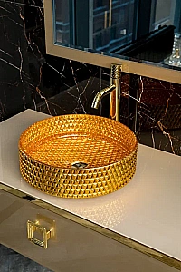 Консоль с раковиной и столешницей Armadi Art LUCIDO 100 светлое золото для ванной в интернет-магазине сантехники Sanbest