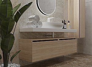 Тумба с раковиной и столешницей Armadi Art Flat 120 2 ящика, светлый дуб для ванной в интернет-магазине Sanbest