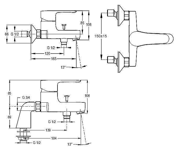Смеситель для ванны Jacob Delafon JULY E16031-4-CP купить в интернет-магазине сантехники Sanbest