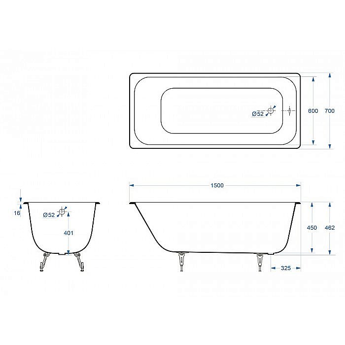 Ванна чугунная Delice Aurora Elite DLR230603-AS 150х70 белая купить в интернет-магазине Sanbest