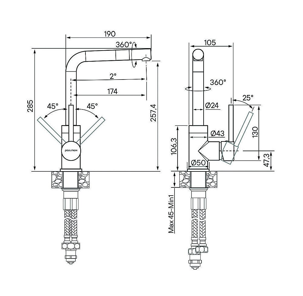 Смеситель для кухни Paulmark Honner Ho212018-GM Вороненная сталь купить в интернет-магазине сантехники Sanbest