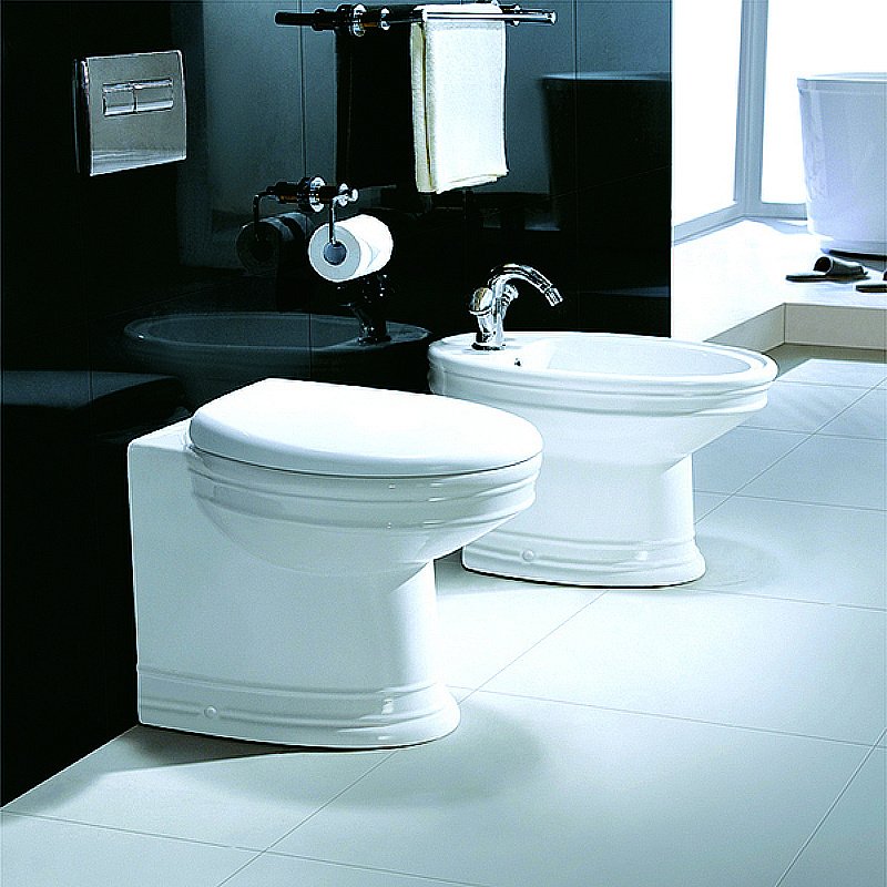 Унитаз приставной CeramaLux LUX CLASSIC2474 белый, безободковый, с крышкой микролифт купить в интернет-магазине Sanbest