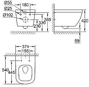 Унитаз подвесной Grohe Euro Ceramic 39328000 безободковый, слив-торнадо купить в интернет-магазине Sanbest