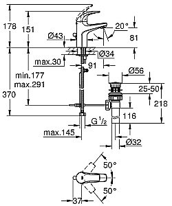 Смеситель для раковины Grohe BauCurve 32805000 купить в интернет-магазине сантехники Sanbest