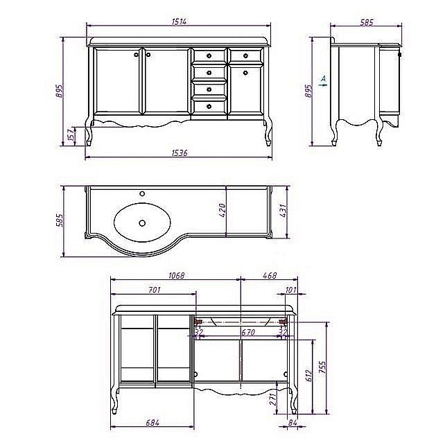 Тумба с раковиной Caprigo Lusso комплект 8 для ванной в интернет-магазине Sanbest