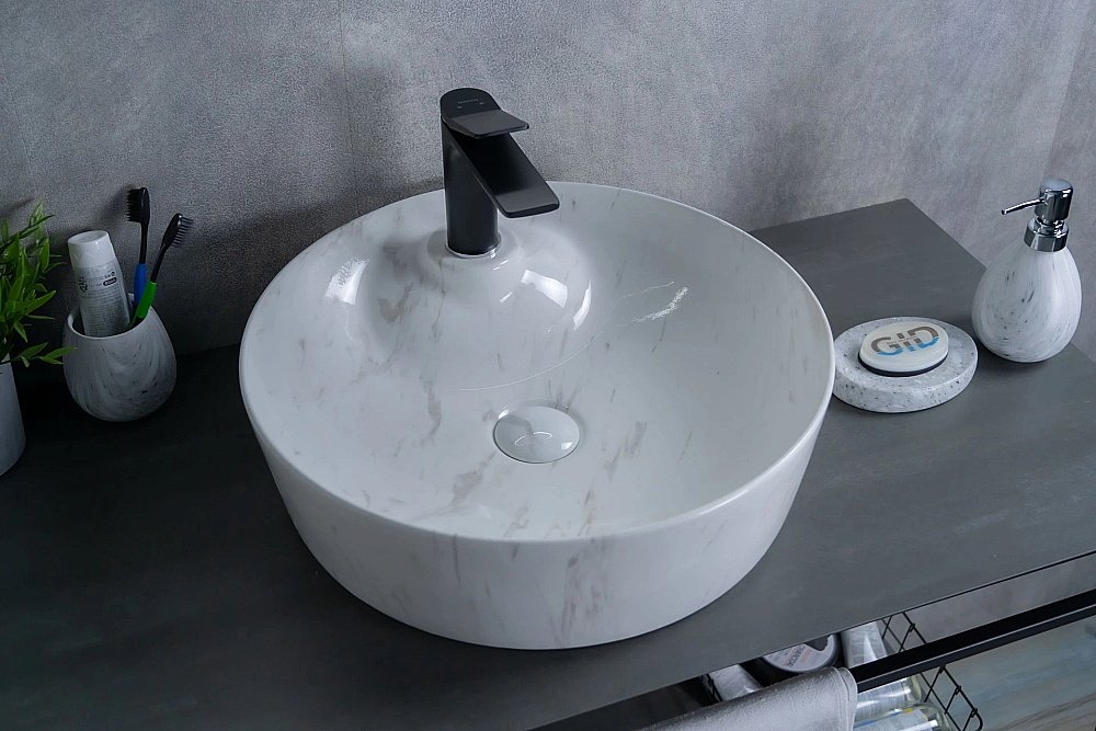 Раковина накладная Gid 44 D1306H012 53321 серый мрамор купить в интернет-магазине Sanbest