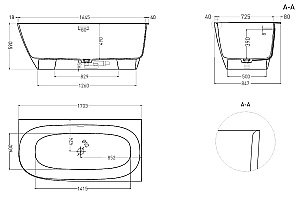 Ванна Salini Sofia Corner R S-Stone 170x85 102524M белая матовая купить в интернет-магазине Sanbest