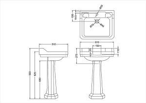Раковина с пьедесталом Burlington Edwardian B5 1TH 90 купить в интернет-магазине Sanbest