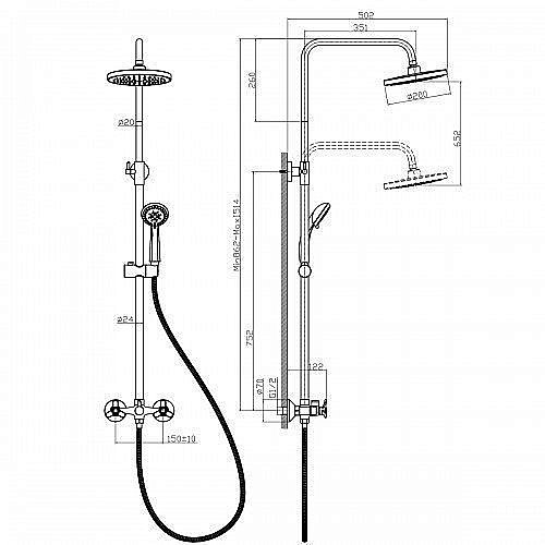 Душевая система Rossinka Q02-45 купить в интернет-магазине сантехники Sanbest