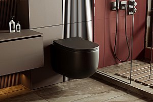 Унитаз подвесной Abber Bequem AC1104TMB черный матовый, безободковый, с крышкой микролифт, слив торнадо купить в интернет-магазине Sanbest