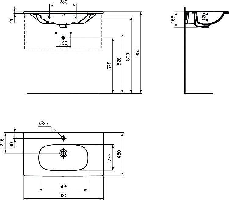 Тумба с раковиной Ideal Standard TESI 80 черная для ванной в интернет-магазине Sanbest