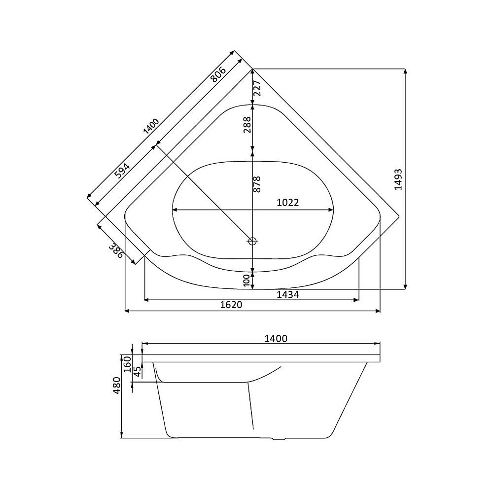 Ванна акриловая Santek Мелвилл 140x140 1.WH30.2.402 белая купить в интернет-магазине Sanbest