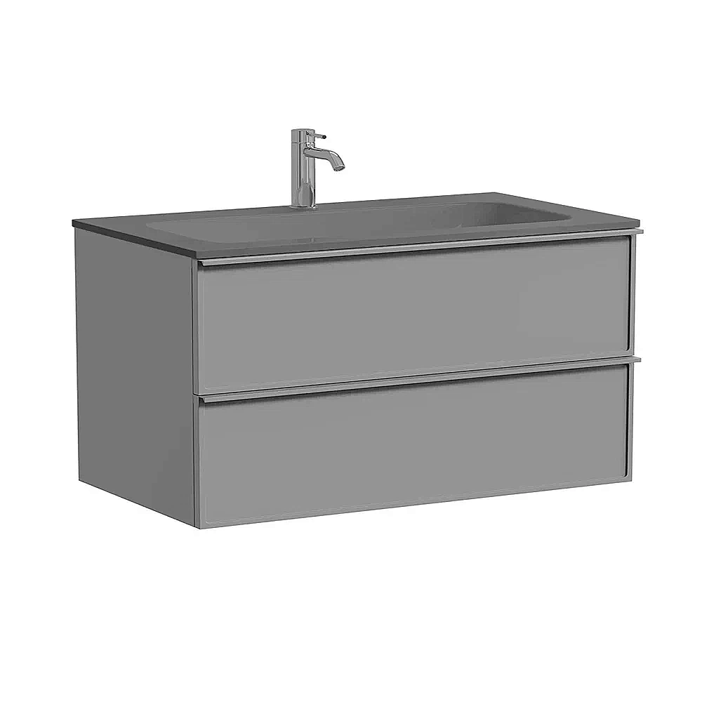 Тумба с раковиной Sancos Velta 100 VL100WG+CN7013MDH теплый серый матовая/раковина темный антрацит матовый, с отверстием для ванной в интернет-магазине Sanbest