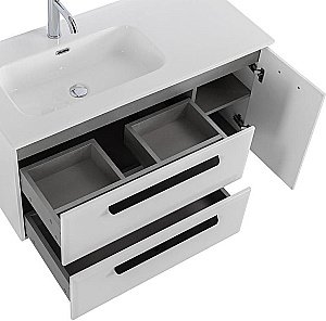 Тумба с раковиной Cezares ECO-CER-N 100 ECO-CER-N-1000-2C-1A-SO-BL белая глянцевая для ванной в интернет-магазине Sanbest