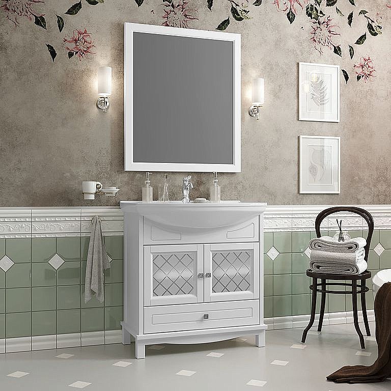 Тумба с раковиной Опадирис Омега 75 белая матовая для ванной в интернет-магазине Sanbest