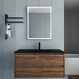 Тумба с раковиной Vincea Gio 100 VMC-2G100CO/VBS-13100MB тёмный дуб/раковина черная для ванной в интернет-магазине Sanbest