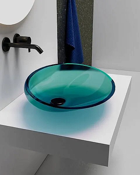 Раковина накладная ABBER Kristall AT2812Aquamarin бирюзовая прозрачная купить в интернет-магазине Sanbest