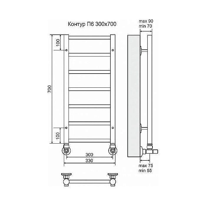 Полотенцесушитель водяной Terminus Контур П6 300x700 купить в интернет-магазине сантехники Sanbest