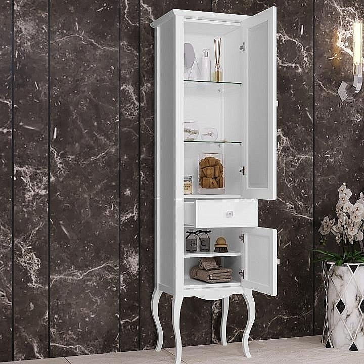 Пенал Опадирис Лаура 45 белый/swarovski хром для ванной в интернет-магазине сантехники Sanbest