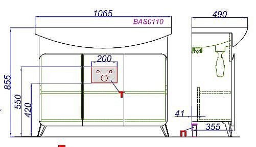 Тумба с раковиной Aqwella Basic 105 дуб золотой для ванной в интернет-магазине Sanbest