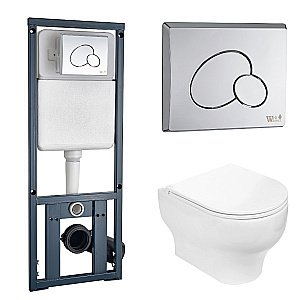 Унитаз подвесной WeltWasser MARBERG 410 + ERLENBACH 004 GL-WT + MAR 410 RD белый глянцевый, безободковый, с крышкой микролифт, с инсталляцией и кнопкой хром купить в интернет-магазине Sanbest