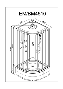 Душевая кабина Deto ЕМ4510 N 100х100 купить в интернет-магазине Sanbest